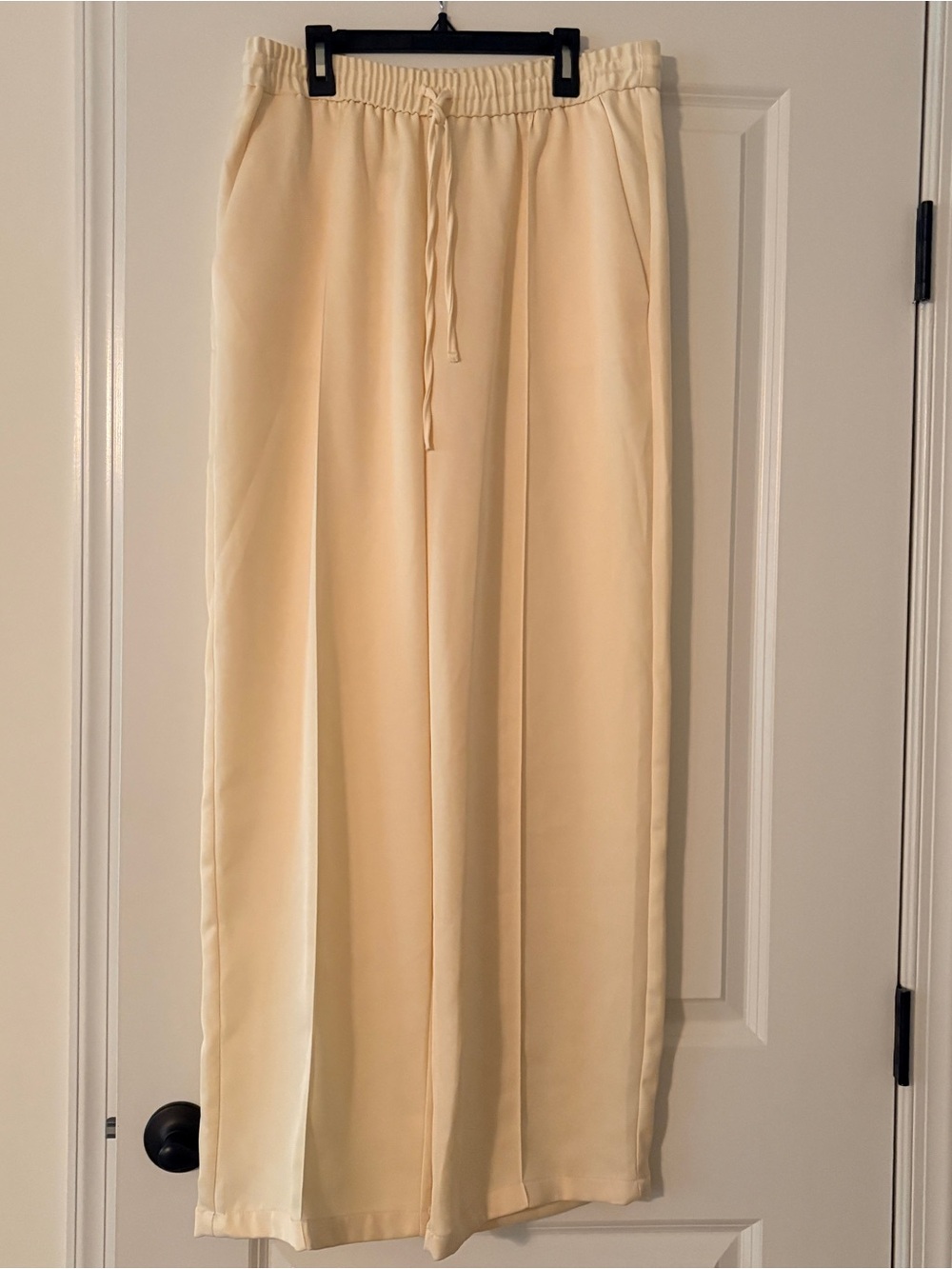 Zara Cream Straight-Leg Elastic-Waist Pants